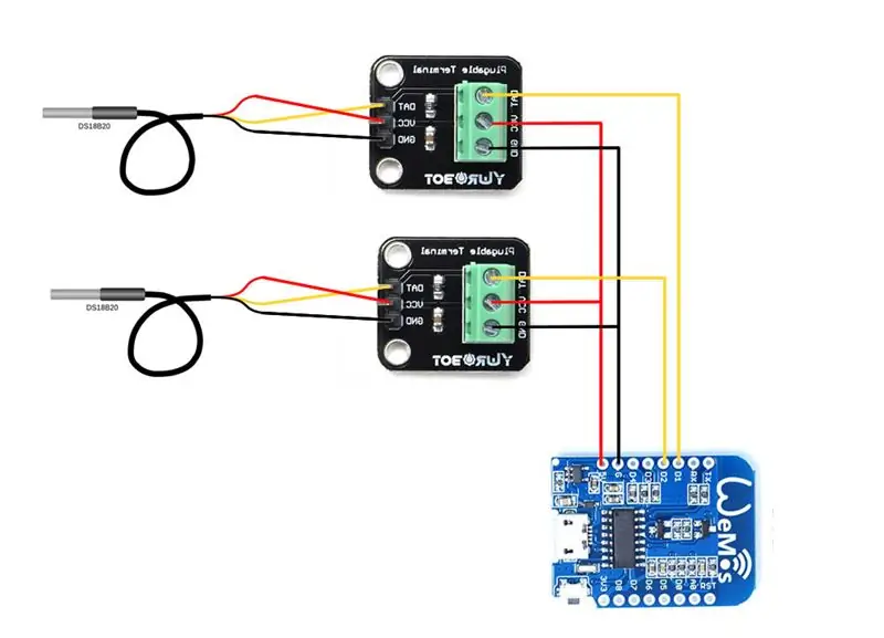 2x तापमान लॉगिंग, वाईफ़ाई और मोबाइल आँकड़े के लिए सस्ते $3 ESP8266 WeMos D1 Mini पर MicroPython