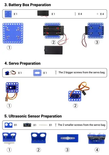 Përgatitni Modulin e Kutisë së Baterisë dhe Servo, Modulin e Sensorit tejzanor