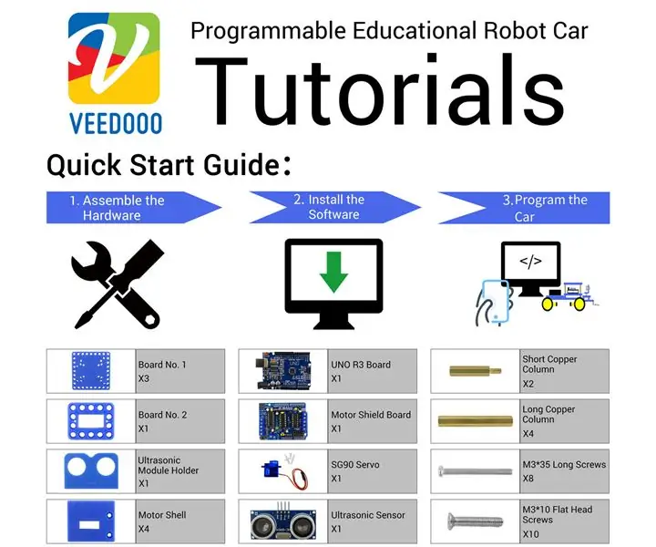 Veedooo Programmering Robotic Car Montering Instruktion: 7 trin