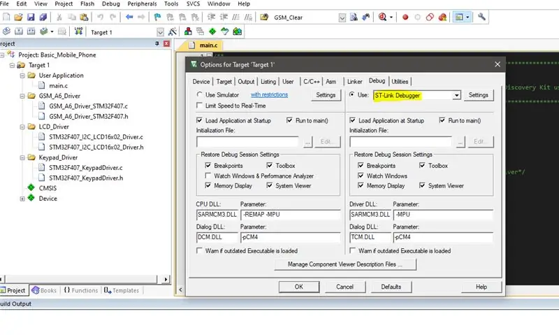 Xaiv ST-Txuas Debugger hauv Compiler Configuration