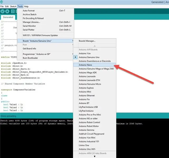 Generujte, kompilujte a nahrajte kód Arduino