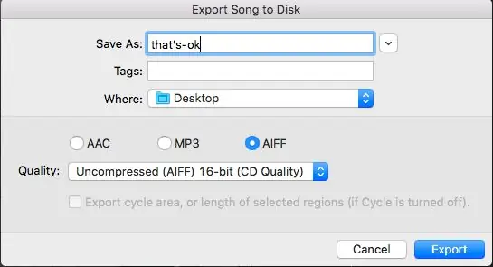 Exportați fișierul din QuickTime Player în Garage Band