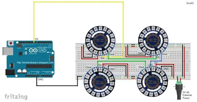 Tilslutning af fire LED -ring til Arduino