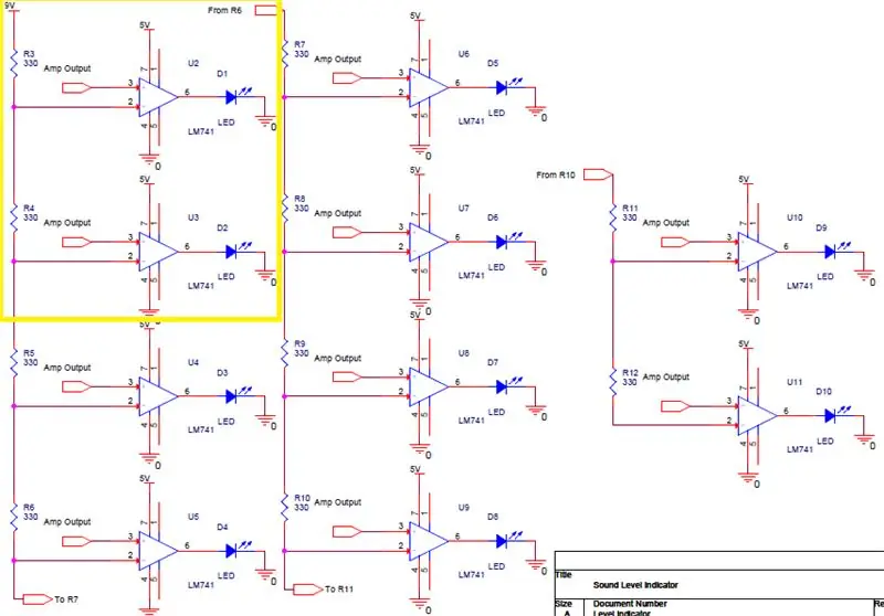 Свържете 10-баровата верига на LED дисплея, както е показано по-долу, на различна част на платката