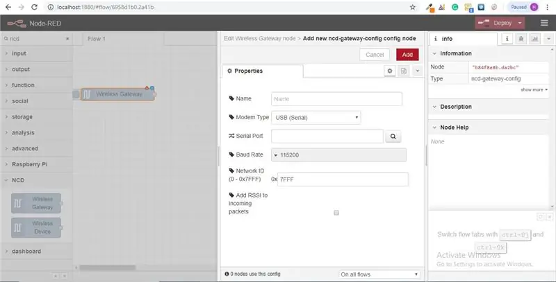 Klik op het vergrootglas naast het veld Seriële poort en selecteer de poort die overeenkomt met uw router en klik vervolgens op de knop "Toevoegen" bovenaan