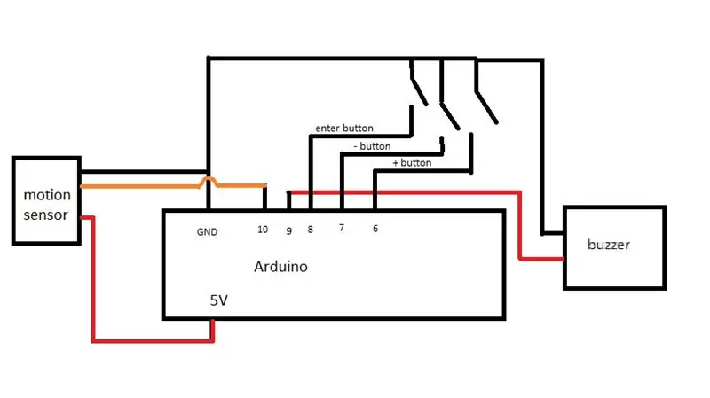 Pulsanti, cicalino e sensore di movimento