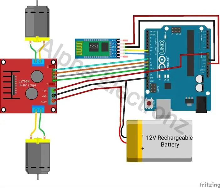 Draadlose Bluetooth -bot met behulp van Arduino en Bluetooth