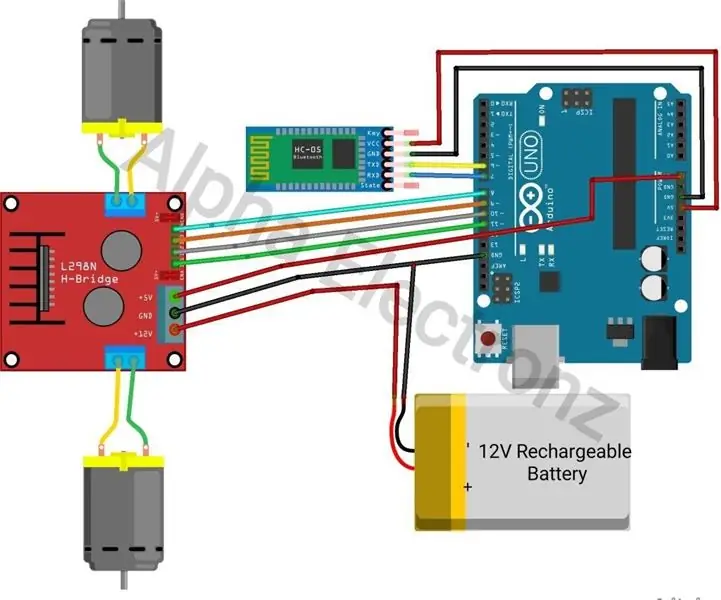 Trådløs Bluetooth -bot ved bruk av Arduino og Bluetooth: 6 trinn