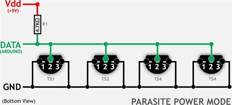 OneWire - diagrammas un DS18B20 sensori