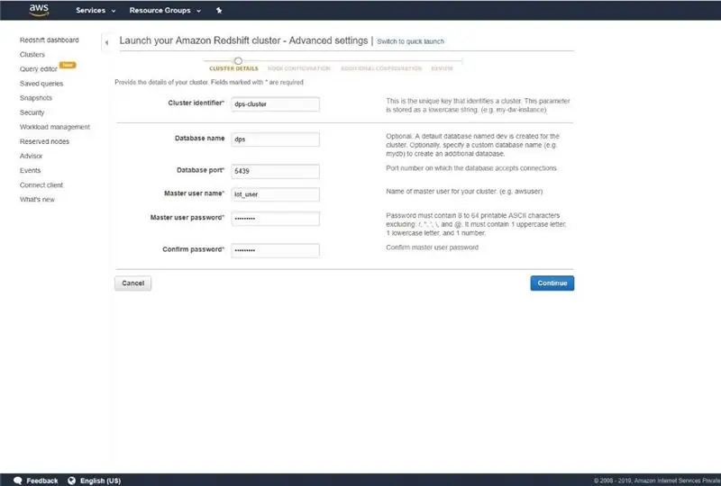 Configurazione di Amazon Redshift