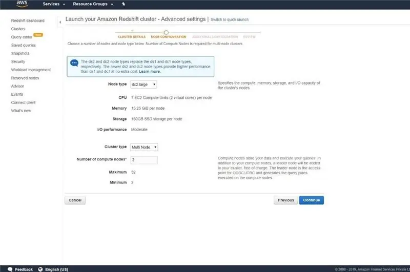 Configuración de Amazon Redshift