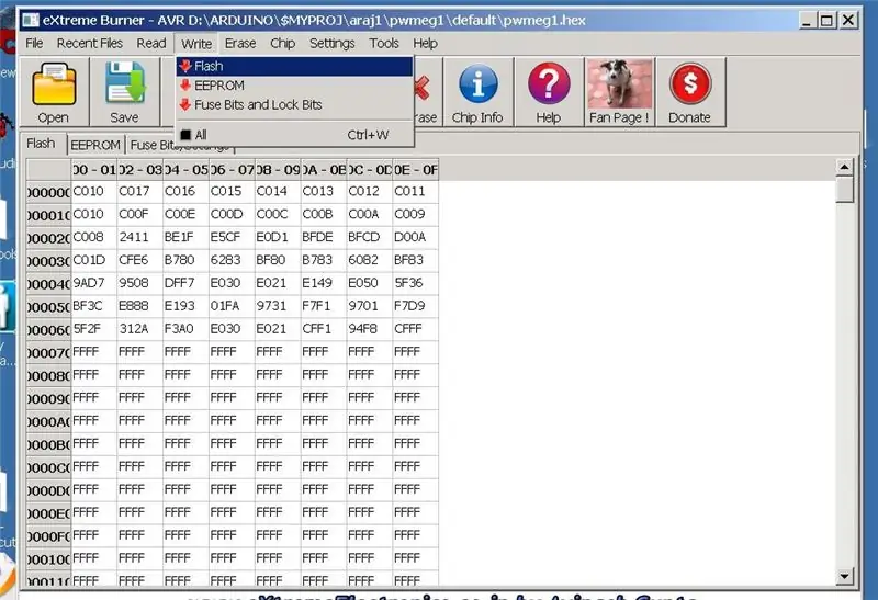 Escriviu a Xip el vostre programa / fitxer hexadecimal