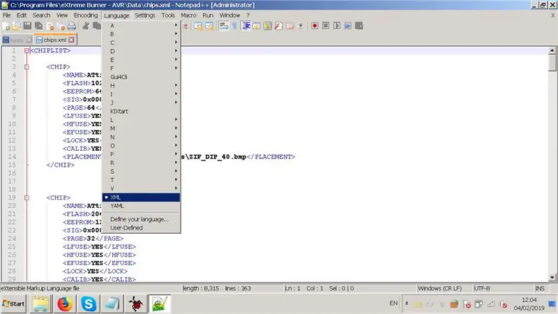 XML -vaate seadistamine Notepad ++ -is