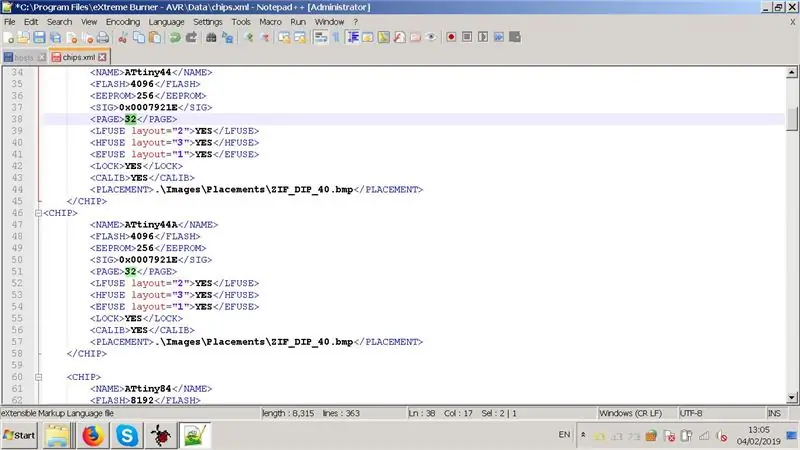 Fer les correccions al fitxer XML Chips.xml