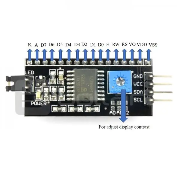 Besonderhede en verbindings van die I2C LCD -adapter