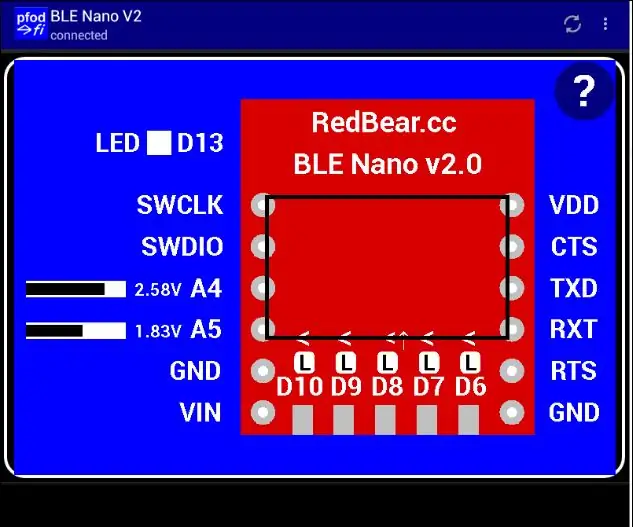 פקדים מותאמים אישית של Redbear BLE Nano V2 עם PfodApp - אין צורך בקידוד: 6 שלבים