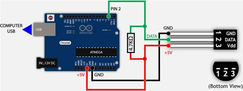 Pievienojiet DS18B20 vadu