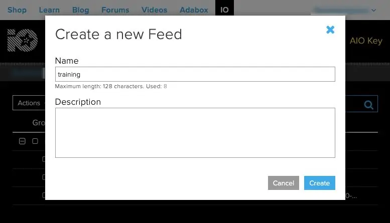 Napravite novi feed u Adafruit -u
