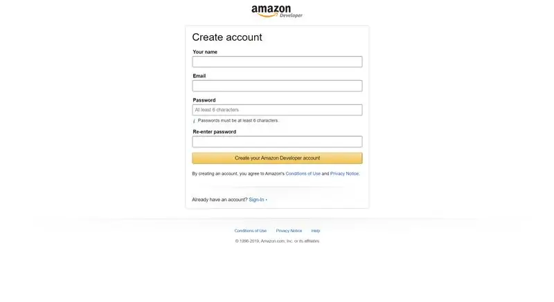 Crie uma conta de desenvolvedor Amazon