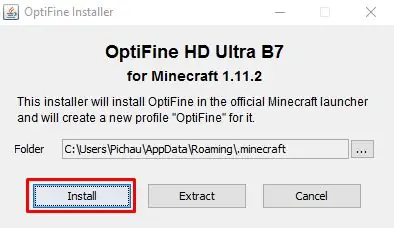 Last ned og installer fra Optifine