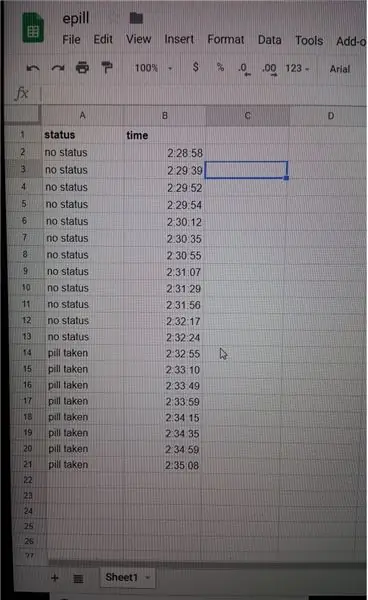 Connexion du nuage de particules à la feuille de calcul Google